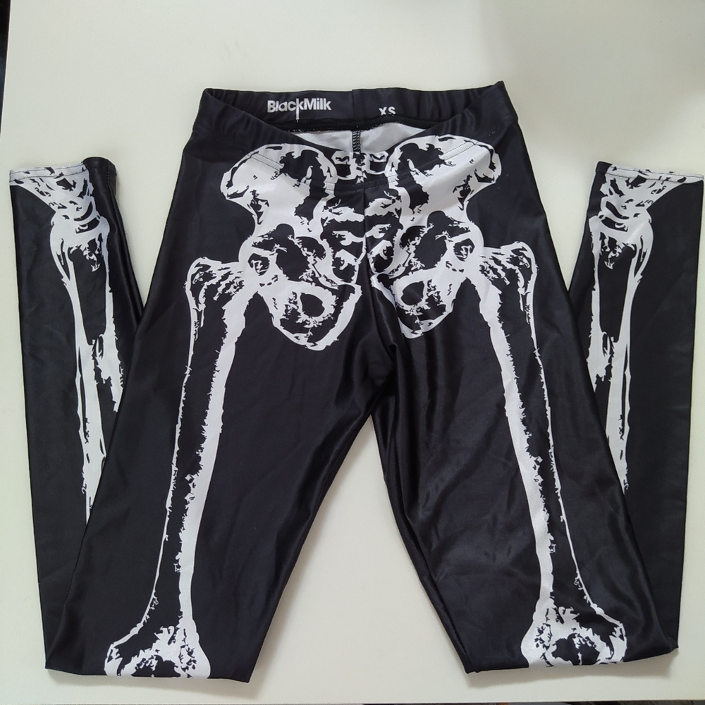 Blackmilk Classic Skeleton Leggings Gothic Witchy Leg Bones Spandex XS